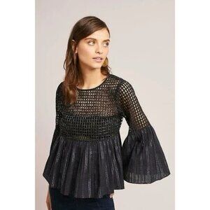 Anthropologie Maeve Alameda Beaded Black Top Women Size 2 Beaded Cage Peplum